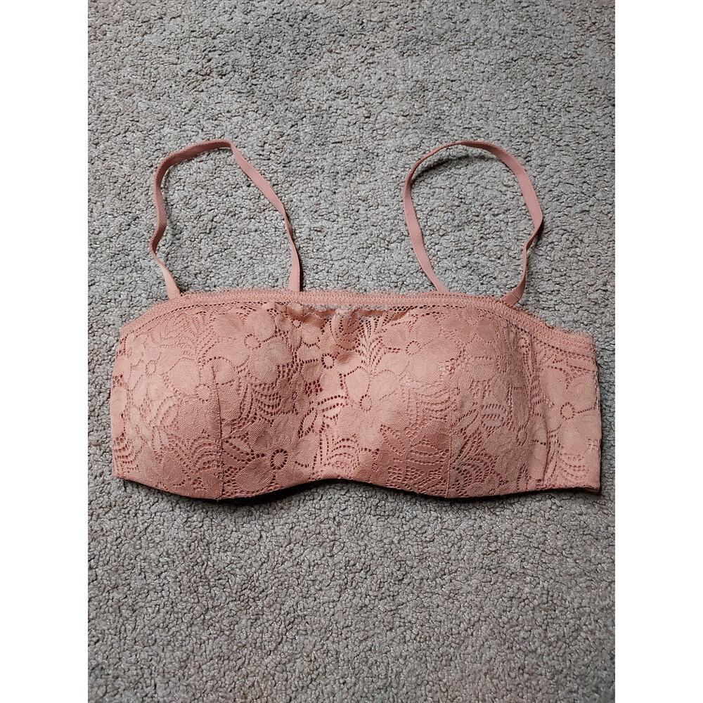 Women's Size Medium Auden Lightly Lined Bandeau Floral Lace Orange